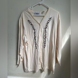 Vintage 90’ Button floral Cardigan White Stag Ivory Sweater Womens 18W